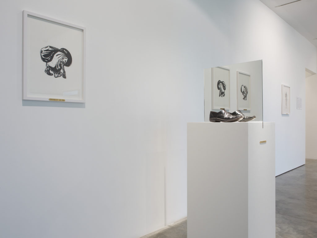 Charles Avery, Untitled (Coscienza Coming Towards/Going Away From), 2007 (left), installation view at Parasol unit, London, 2008. Photography by Stephen White

