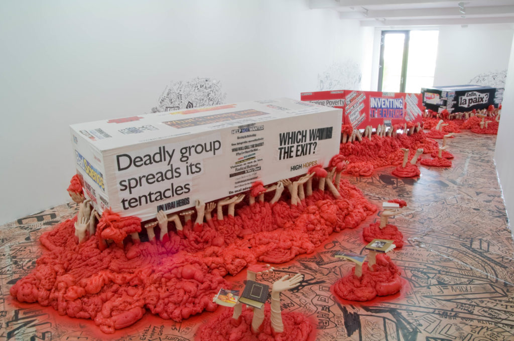 Thomas Hirschhorn, The Procession, 2005, installation view at Parasol unit, London, 2009. Photography by Raine Smith
