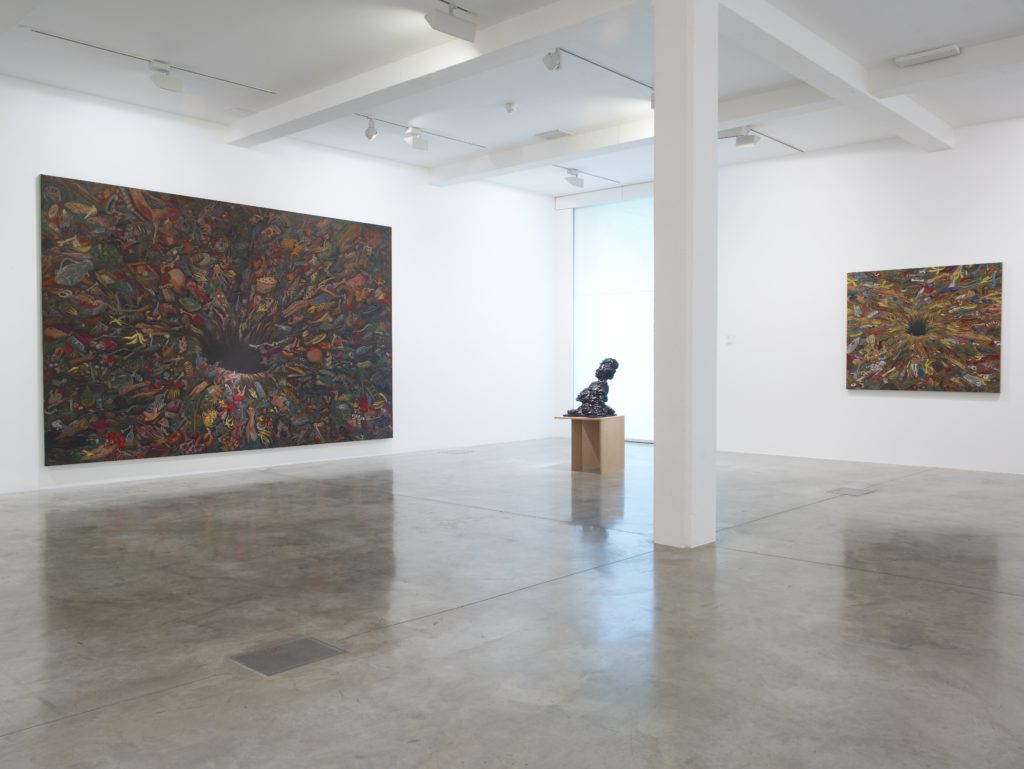 Jakub Julian Ziółkowski, Into The Hole, 2011, Lady of silver and gold, 2011, and Into The Hole, 2010 (left to right), installation view at Parasol unit, London, 2011. Photography by Stephen White
