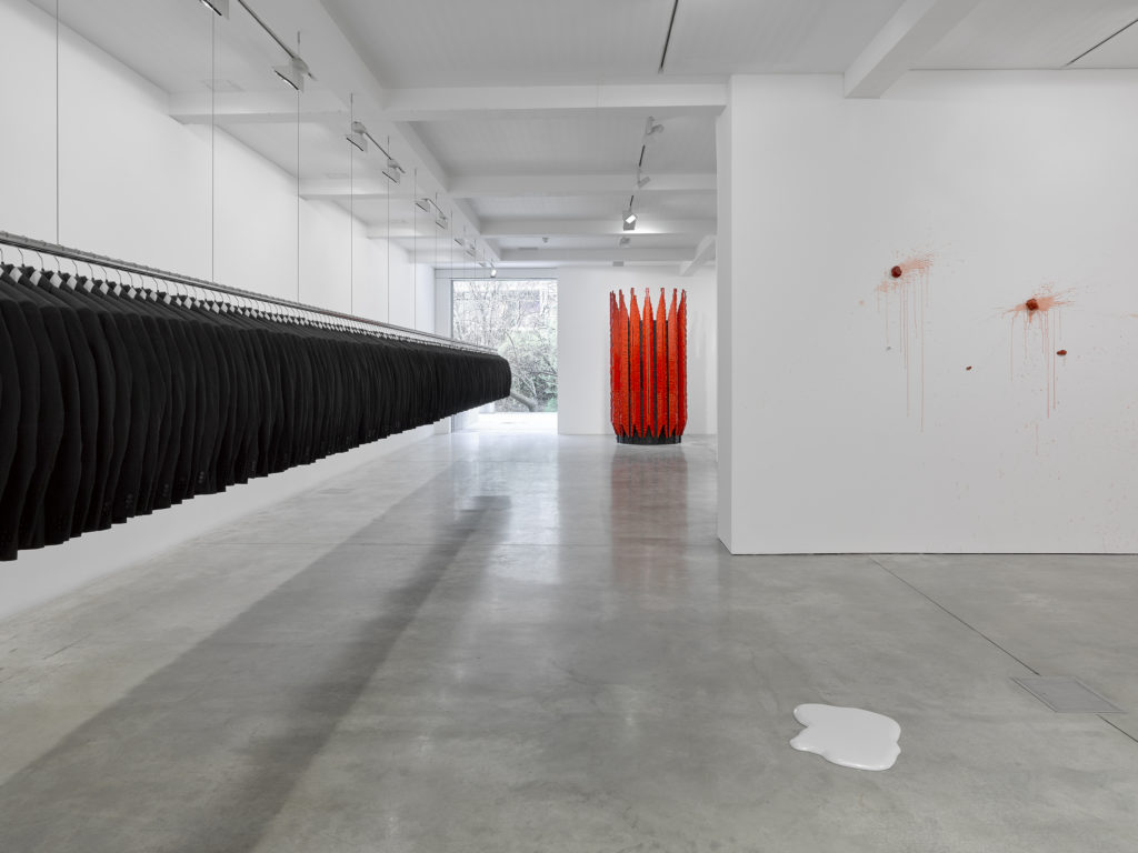 Los Carpinteros, 17m, 2015 (left), Robotica, 2013 (centre), installation view at Parasol unit, London, 2015. Photography by Jack Hems.
