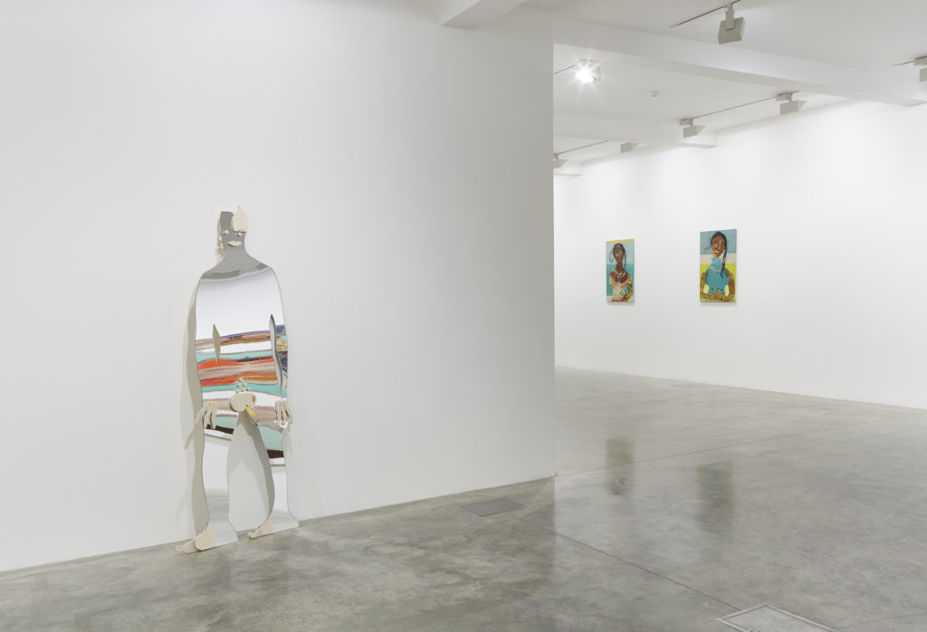 Tschabalala Self, Swayze, 2016 (left), Good Girl 1, 2014, and Good Girl 2, 2014 (right). Installation view at Parasol unit, London, 2017. Photography by Philip White
