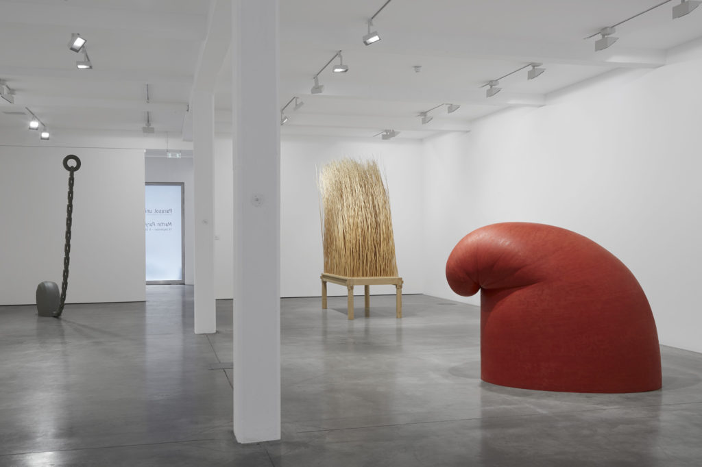Martin Puryear, Le Prix, 2005, Night Watch, 2011, and Big Phrygian, 2010-2014 (left to right), installation view at Parasol unit, London, 2017. Photography by Ben Westoby
