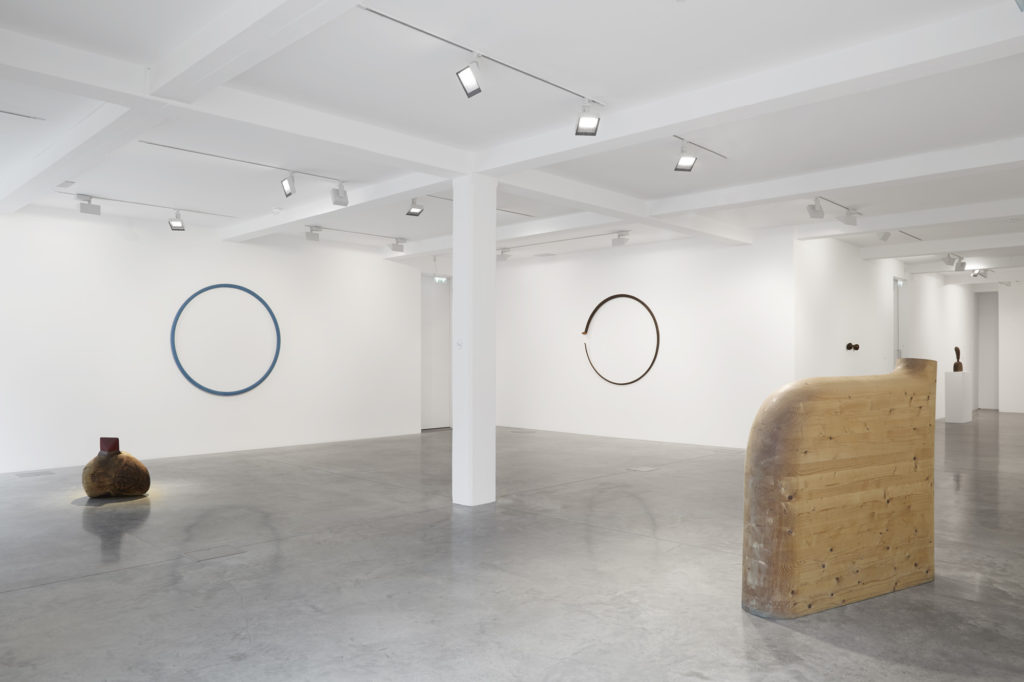 Martin Puryear, Believer, 1977-1982, Cerulean, 1982, Big and Little Same, 1982, and In Sheep&#8217;s Clothing, 1996 (left to right), installation view at Parasol unit, London, 2017. Photography by Ben Westoby
