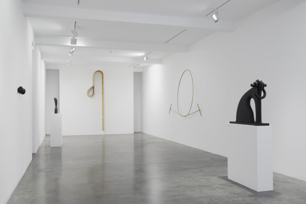 Martin Puryear, Untitled, 1978, Untitled, 1994, Untitled, 2015, Untitled, 2017, and Shackled, 2014 (left to right), installation view at Parasol unit, London, 2017. Photography by Ben Westoby
