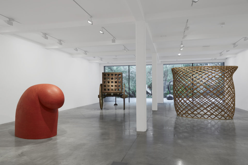 Martin Puryear, Big Phrygian, 2010-2014, The Load, 2012, and Brunhilde, 1998-2000 (left to right), installation view at Parasol unit, London, 2017. Photography by Ben Westoby
