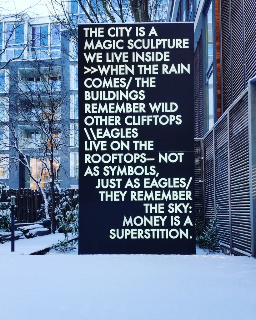 Robert Montgomery, POEM IN LIGHTS TO BE SCATTERED IN THE SQUARE MILE, 2017, installation view at Parasol unit, 2018
