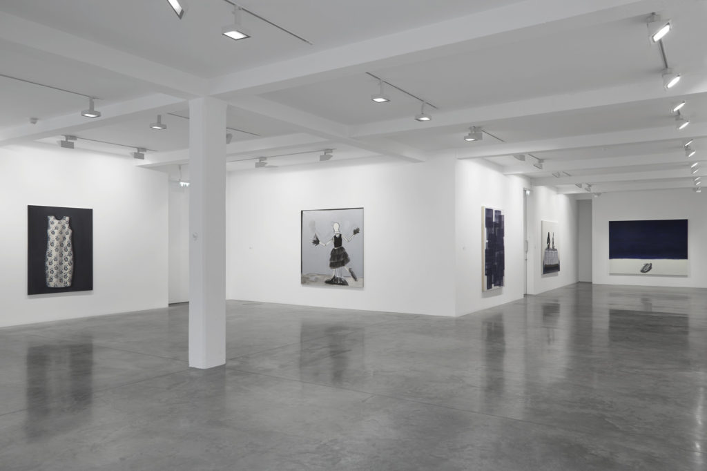 Here &amp; There: Paintings by Lisa Milroy, installation view at Parasol unit, London. Photography by Benjamin Westoby.
