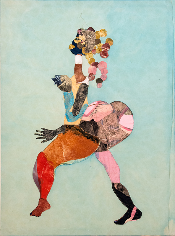 Tschabalala Self, Sapphire, 2015. Oil, pigment and fabric on canvas, 213.3 x 152.4 cm (84 x 60 in). Courtesy of Wassim Rasamny. Photograph by Thomas Nelford
