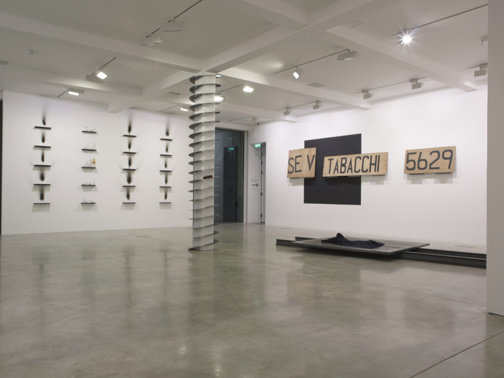 Jannis Kounellis, Metamorphosis, 2012, Untitled, 1977, Untitled, 2012, and Untitled, 2012, (left to right) installation view at Parasol unit, London. Photography by Stephen White.
