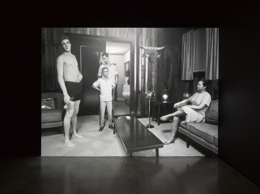 David Claerbout, KING (after Alfred Wertheimer&#8217;s 1956 picture of a young man named Elvis Presley), 2015, installation view at Magical Surfaces: The Uncanny in Contemporary Photography, Parasol unit, London, 2016. Photography by Jack Hems.
