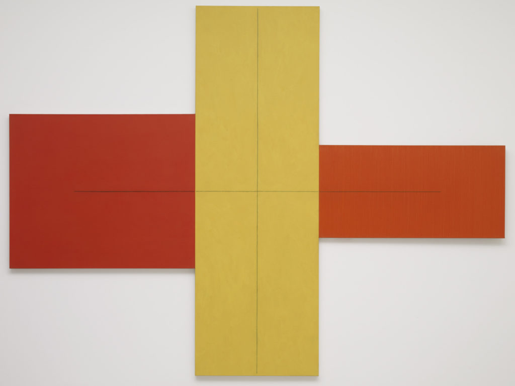 Robert Mangold, + Within + (Red, Yellow, Orange), 1981, Acrylic and black pencil on canvas, 229.5 x 306 cm, Kunstmuseum Winterthur. Photography by Robert Mangold.
