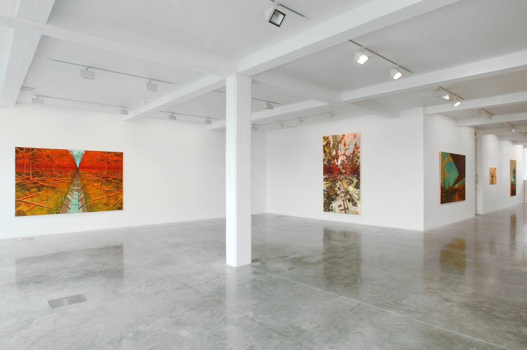 David Schnell, Rinne, 2004, (left) and Dickicht, 2005, (middle), installation view at Parasol unit, London, 2006. Photography by Hugo Glendinning
