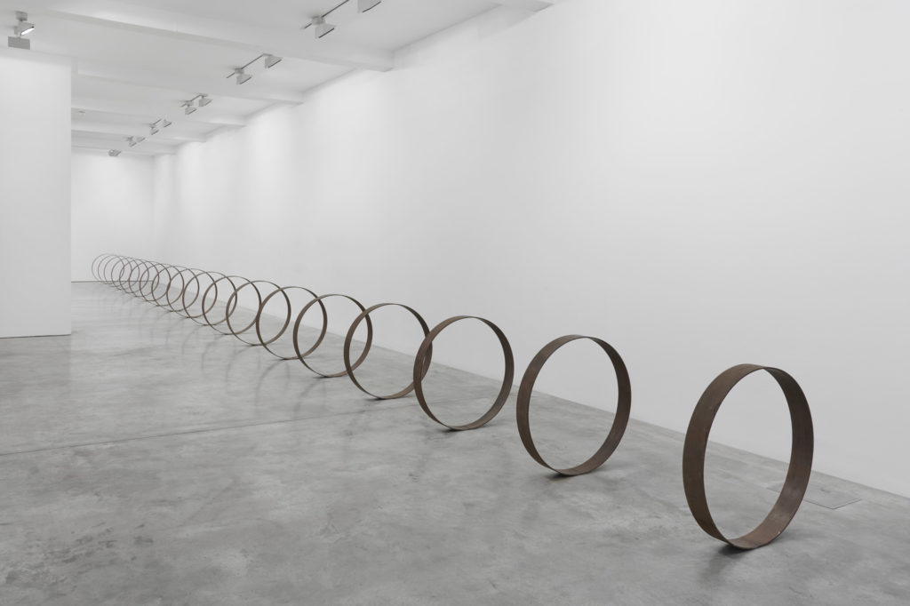 Rayyane Tabet, Steel Rings, 2013–, installation view at Parasol unit, London, 2019. Photography by Benjamin Westoby.
